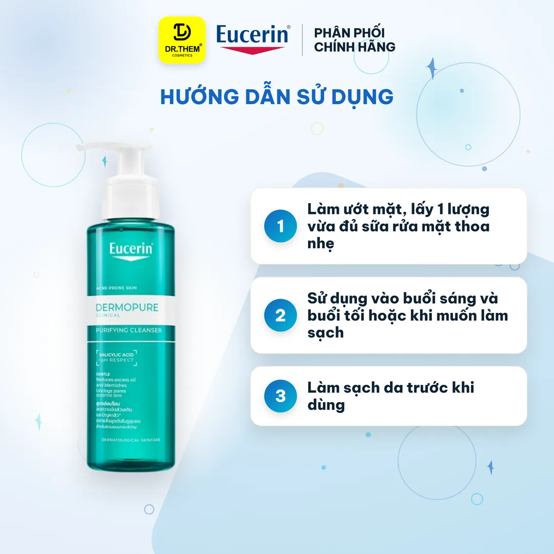 Gel Rửa Mặt Eucerin Cho Da Nhờn Mụn Dermopure Clinical Purifying Cleanser 200ml 3