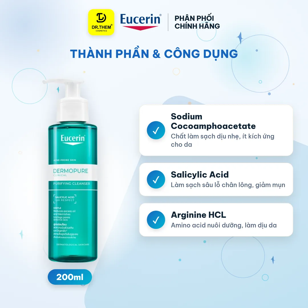 Gel Rửa Mặt Eucerin Cho Da Nhờn Mụn Dermopure Clinical Purifying Cleanser 200ml 2