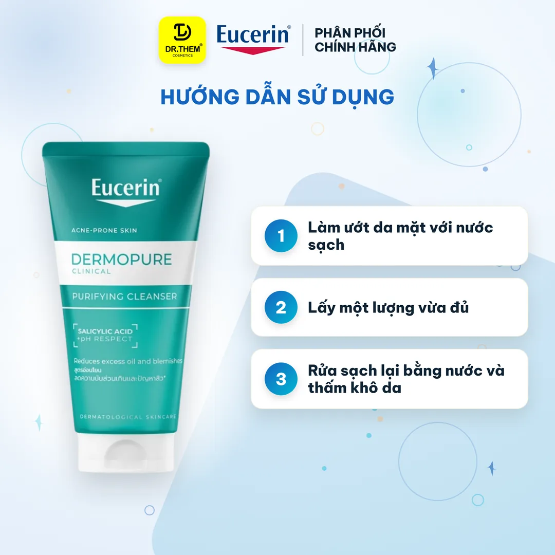 Gel Rửa Mặt Eucerin Dermopure Clinical Purifying Cleanser Làm Sạch Bã Nhờn Cho Da Nhờn Mụn 75ml 3