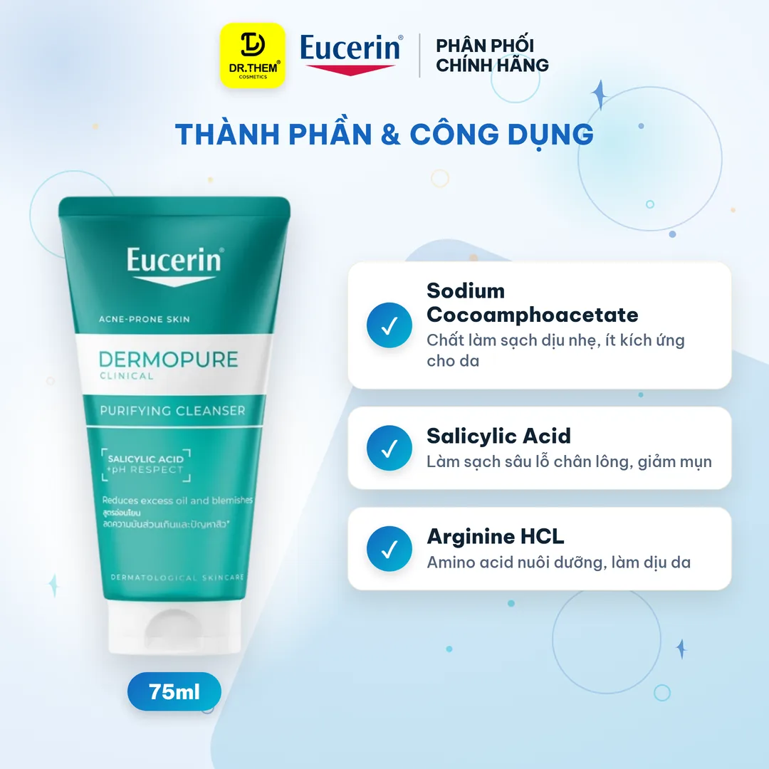 Gel Rửa Mặt Eucerin Dermopure Clinical Purifying Cleanser Làm Sạch Bã Nhờn Cho Da Nhờn Mụn 75ml 2