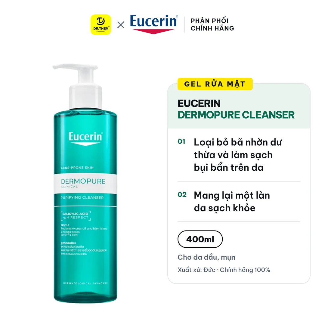 Gel Rửa Mặt Eucerin Cho Da Nhờn Mụn Dermopure Clinical Purifying Cleanser 400ml
