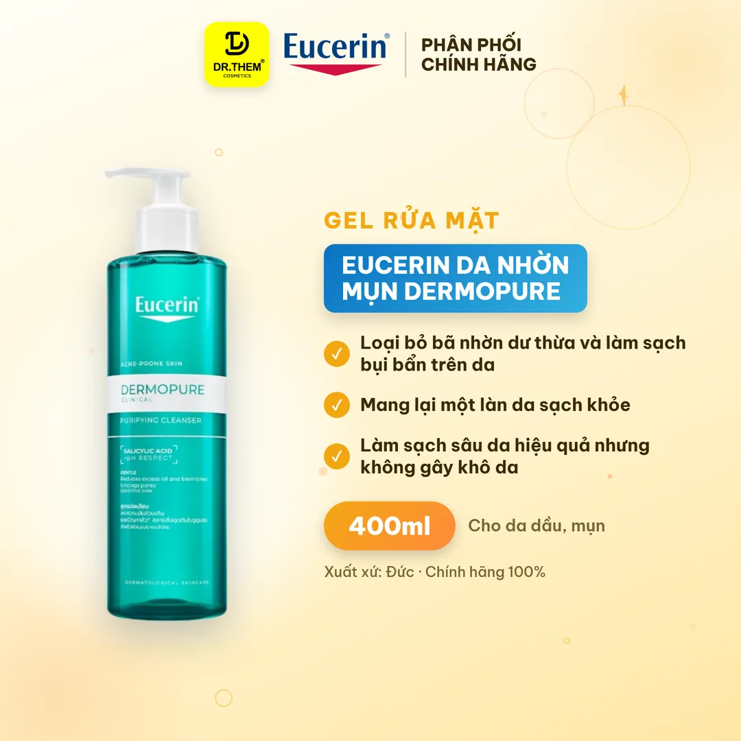 Gel Rửa Mặt Eucerin Cho Da Nhờn Mụn Dermopure Clinical Purifying Cleanser 400ml
