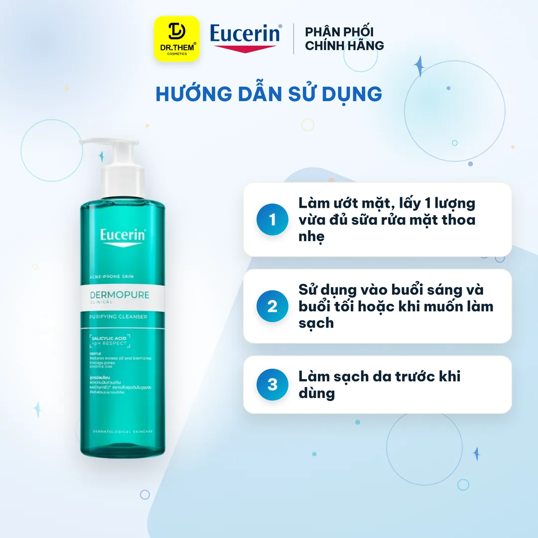 Gel Rửa Mặt Eucerin Cho Da Nhờn Mụn Dermopure Clinical Purifying Cleanser 400ml 3