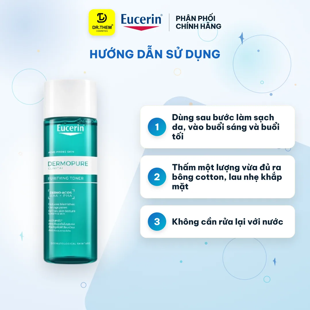 Nước Cân Bằng Eucerin Dermopure Clinical Purifying Toner Làm Sạch Thông Thoáng Lỗ Chân Lông Cho Da Nhờn Mụn 200ml 3