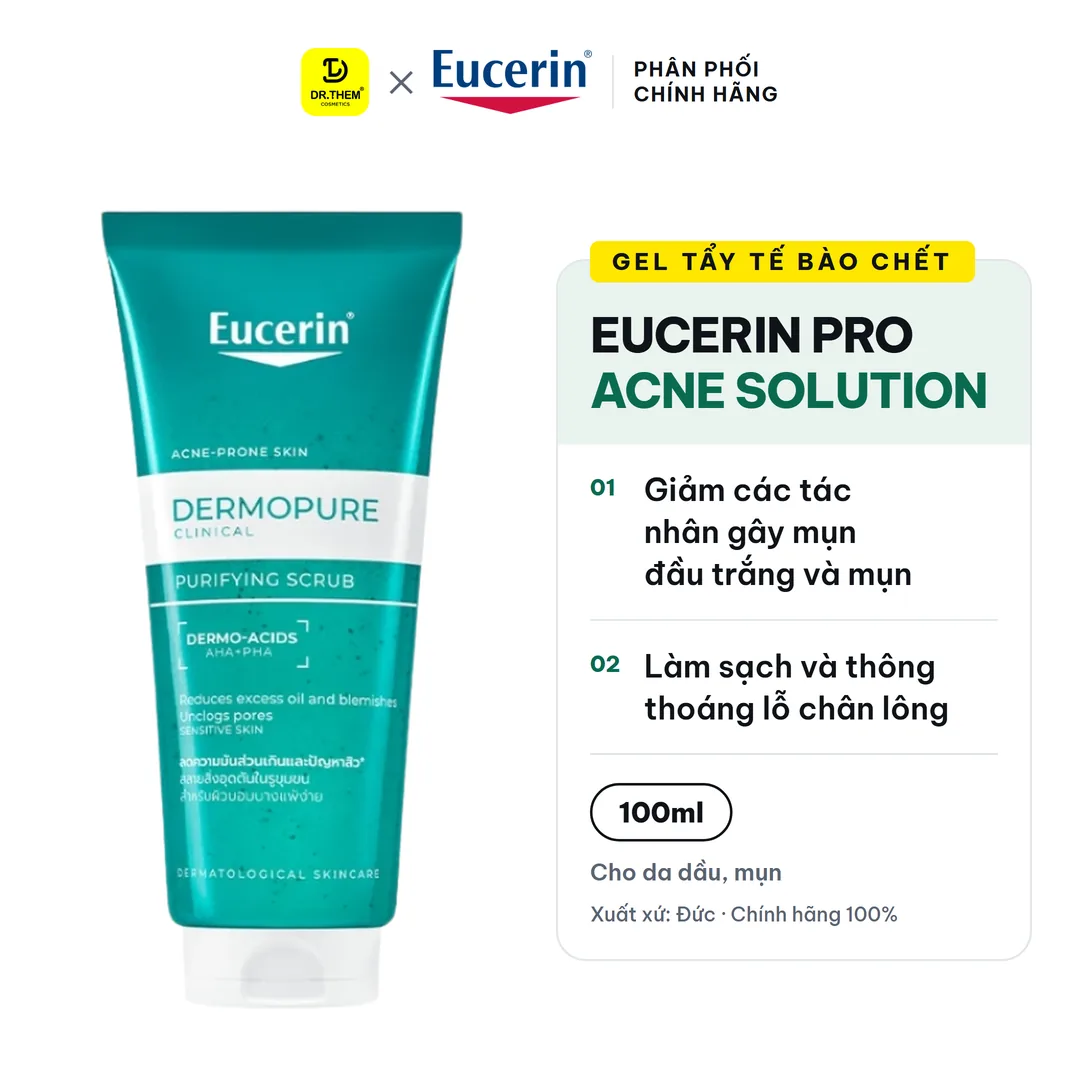 Gel Tẩy Tế Bào Chết Eucerin Pro Acne Solution Scrub Làm Sạch Sâu Thông Thoáng Lỗ Chân Lông Cho Da Dầu Mụn 100ml