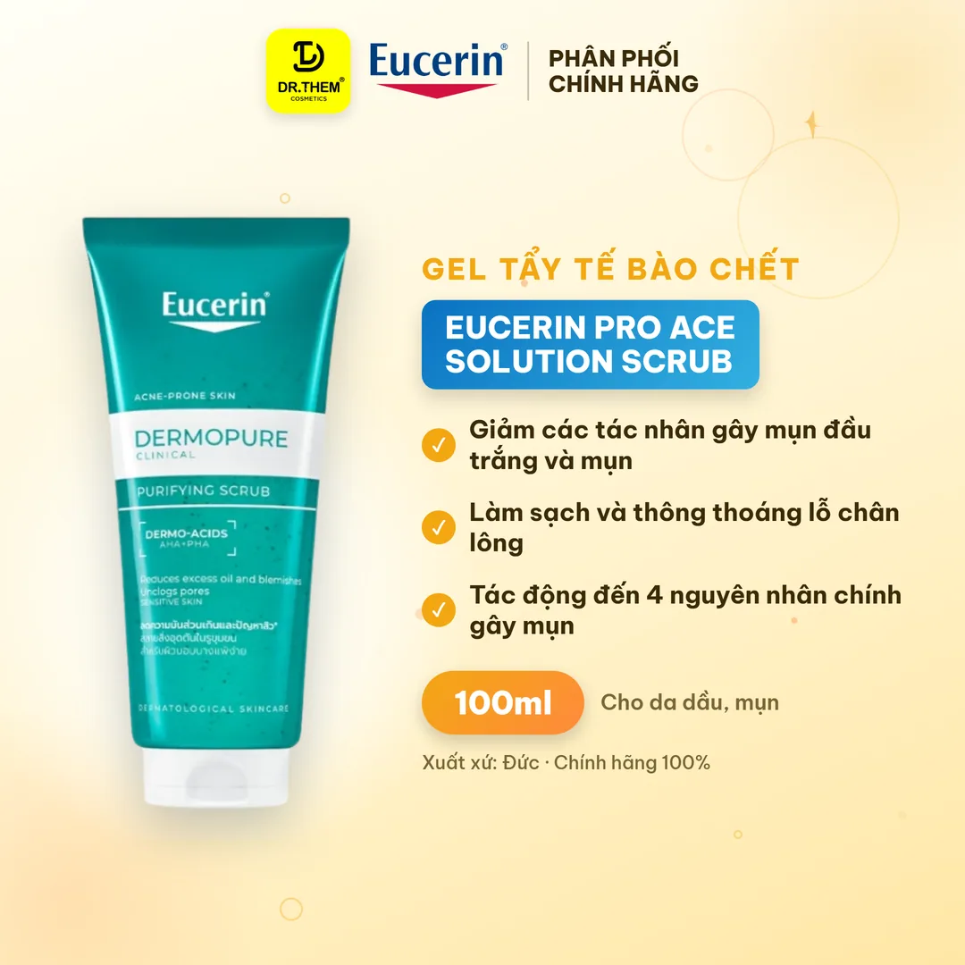 Gel Tẩy Tế Bào Chết Eucerin Pro Acne Solution Scrub Làm Sạch Sâu Thông Thoáng Lỗ Chân Lông Cho Da Dầu Mụn 100ml