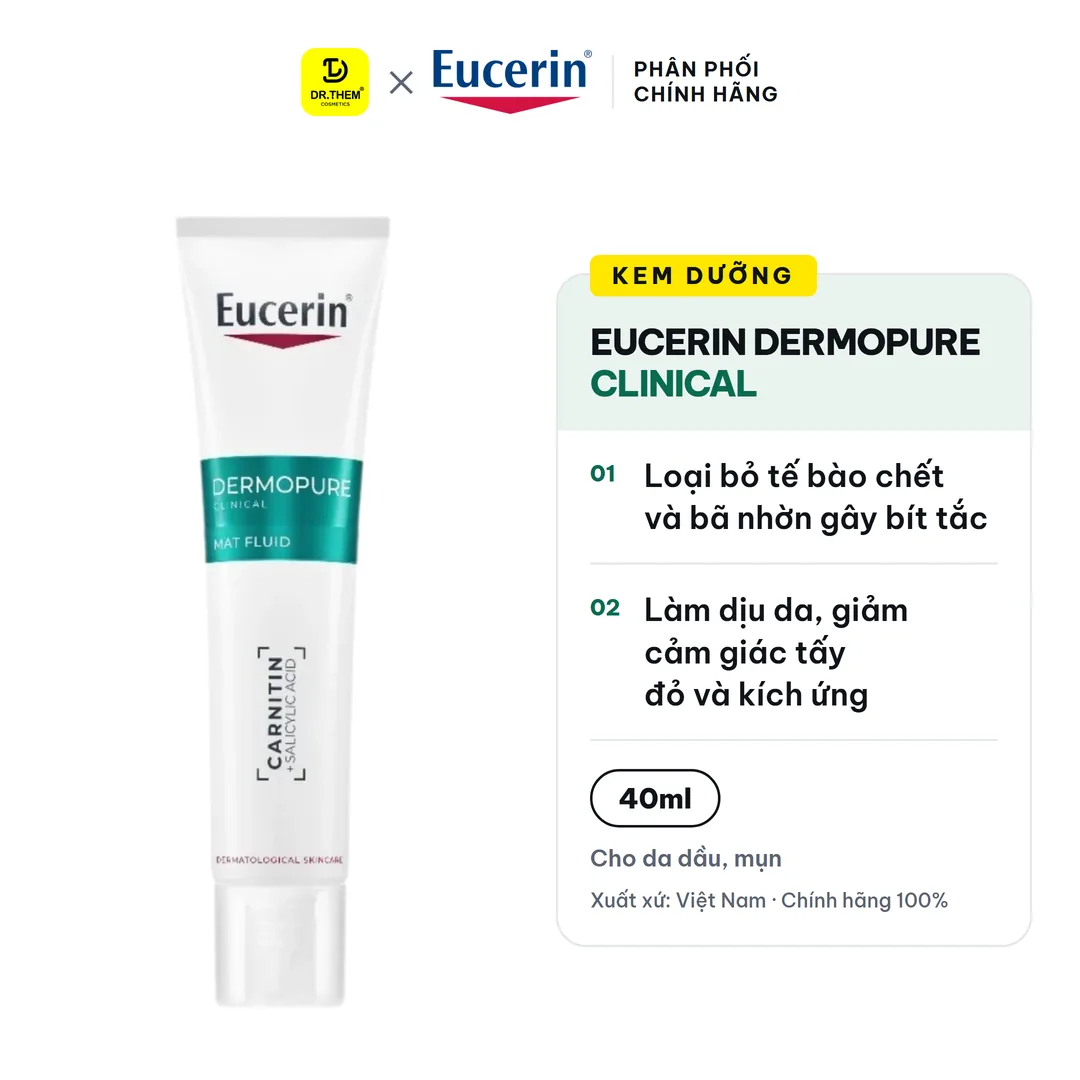 Kem Dưỡng Eucerin DermoPure Clinical Mat Fluid Kiềm Dầu Hỗ Trợ Giảm Mụn Mờ Thâm Cho Da Dầu Mụn 40ml