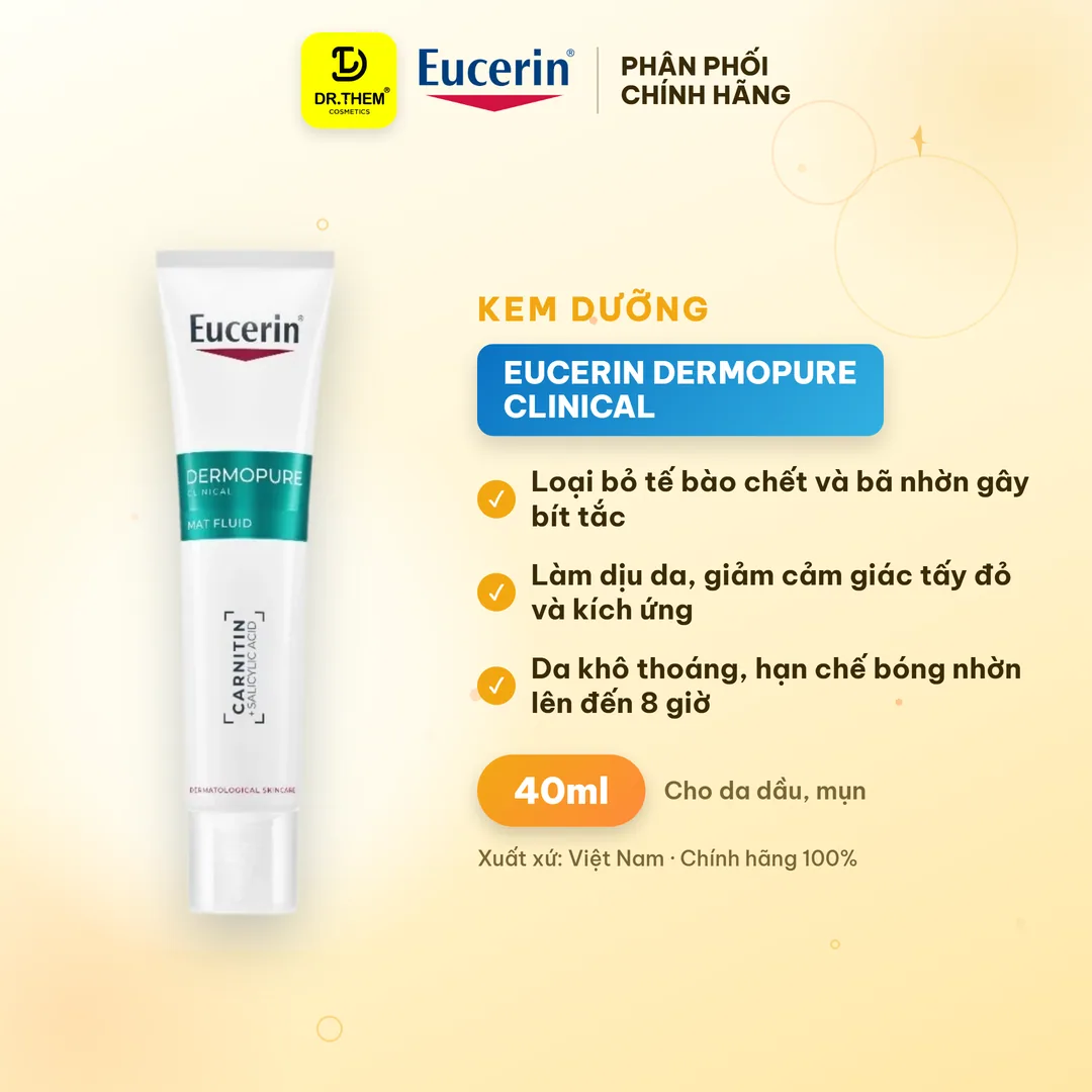 Kem Dưỡng Eucerin DermoPure Clinical Mat Fluid Kiềm Dầu Hỗ Trợ Giảm Mụn Mờ Thâm Cho Da Dầu Mụn 40ml