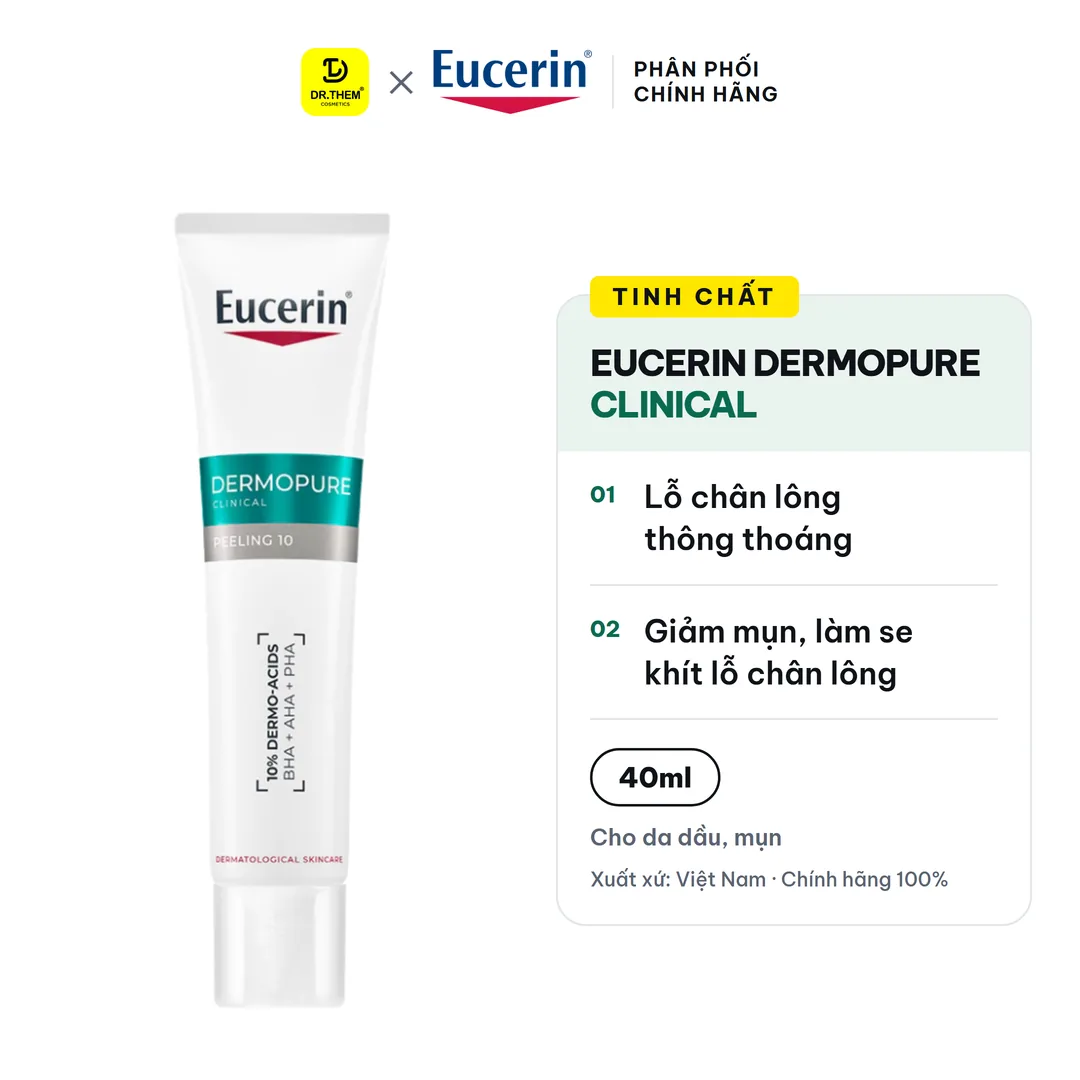 Tinh Chất Eucerin DermoPure Clinical Peeling 10 AHA BHA PHA Hỗ Trợ Giảm Mụn Kiềm Nhờn Cho Da Dầu Mụn 40ml