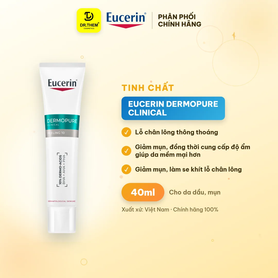 Tinh Chất Eucerin DermoPure Clinical Peeling 10 AHA BHA PHA Hỗ Trợ Giảm Mụn Kiềm Nhờn Cho Da Dầu Mụn 40ml