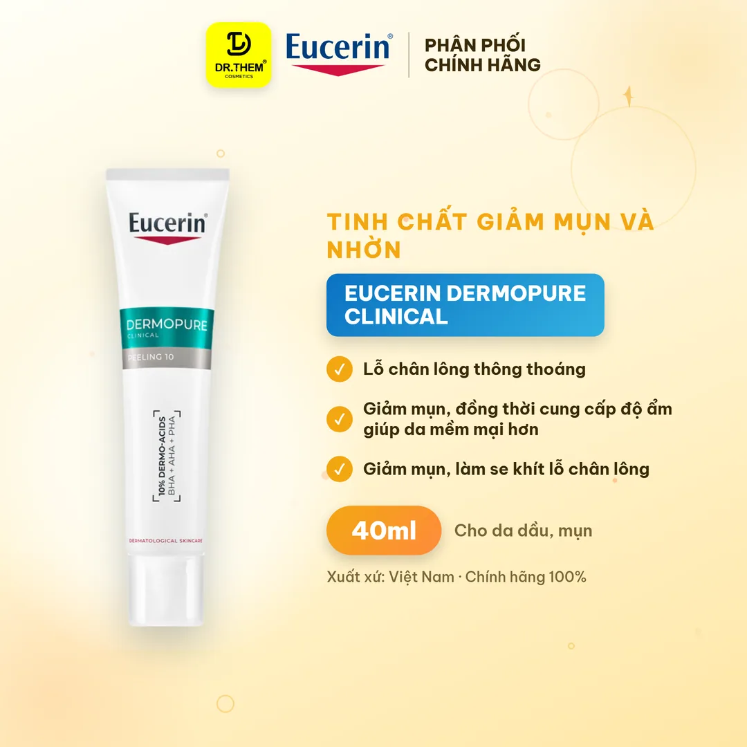 Tinh Chất Eucerin DermoPure Clinical Peeling 10 AHA BHA PHA Hỗ Trợ Giảm Mụn Kiềm Nhờn Cho Da Dầu Mụn 40ml