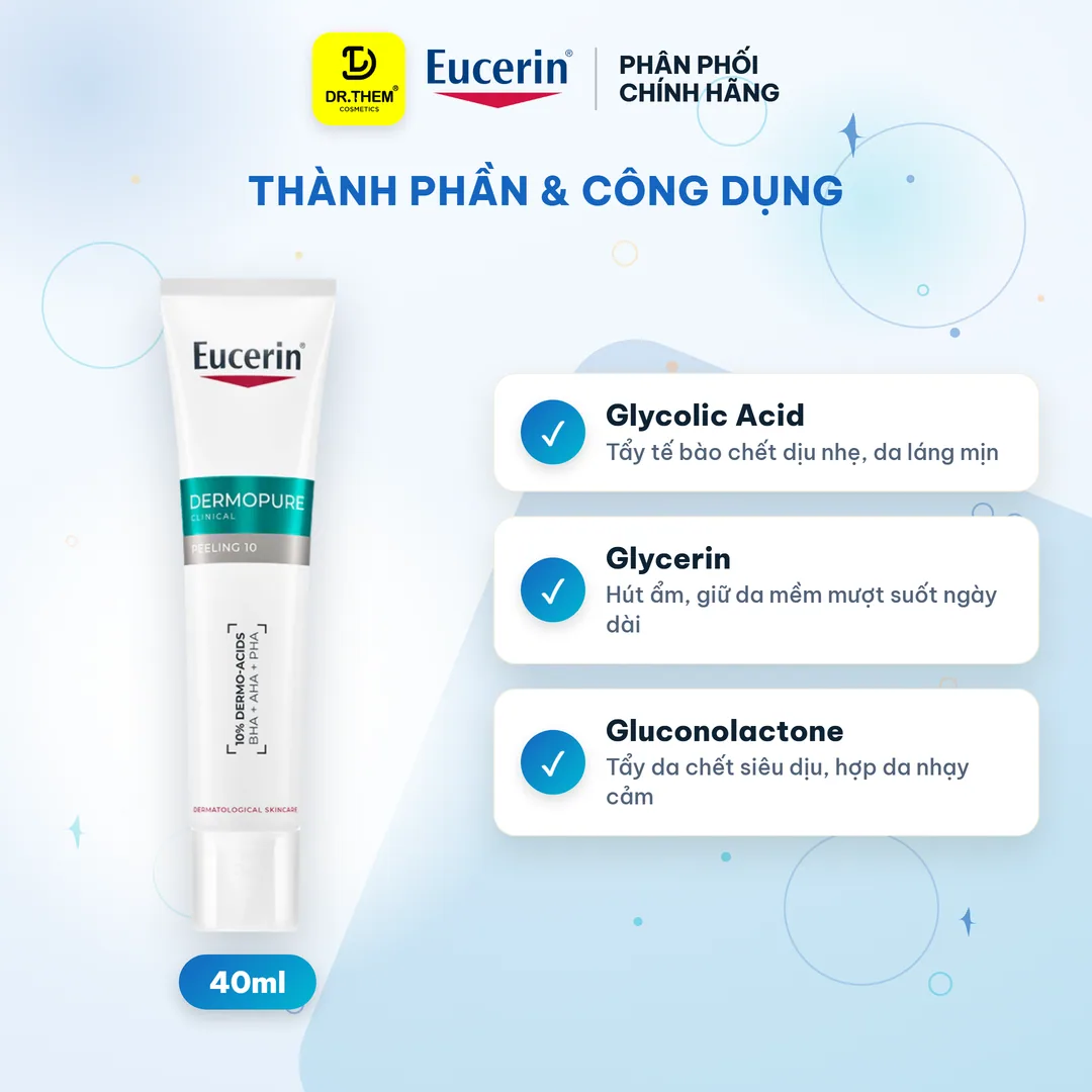 Tinh Chất Eucerin DermoPure Clinical Peeling 10 AHA BHA PHA Hỗ Trợ Giảm Mụn Kiềm Nhờn Cho Da Dầu Mụn 40ml 7