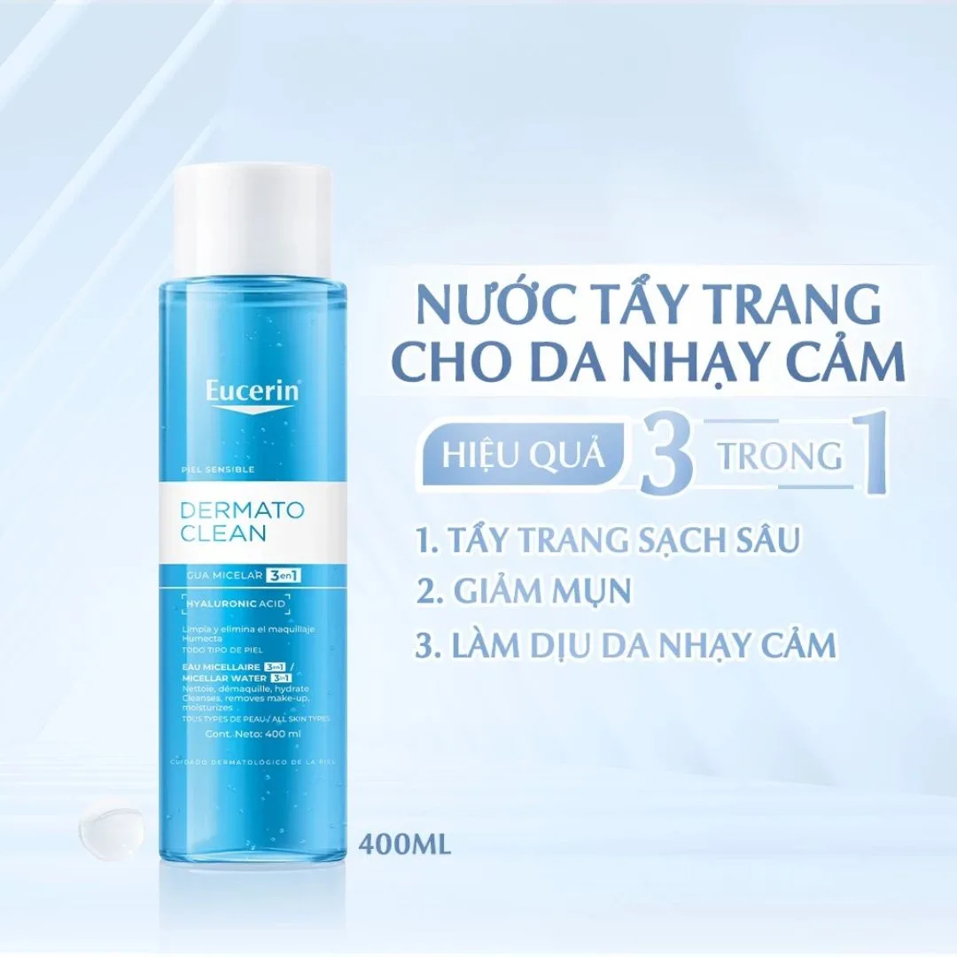 Nước Tẩy Trang Eucerin DermatoClean Micellar Water 3 Trong 1 Làm Sạch Dịu Nhẹ Cấp Ẩm Cho Da Nhạy Cảm 100ml/200ml/400ml 4