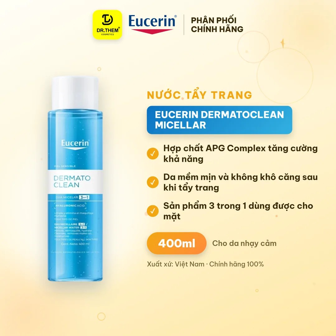 Nước Tẩy Trang Eucerin DermatoClean Micellar Water 3 Trong 1 Làm Sạch Dịu Nhẹ Cấp Ẩm Cho Da Nhạy Cảm 100ml/200ml/400ml