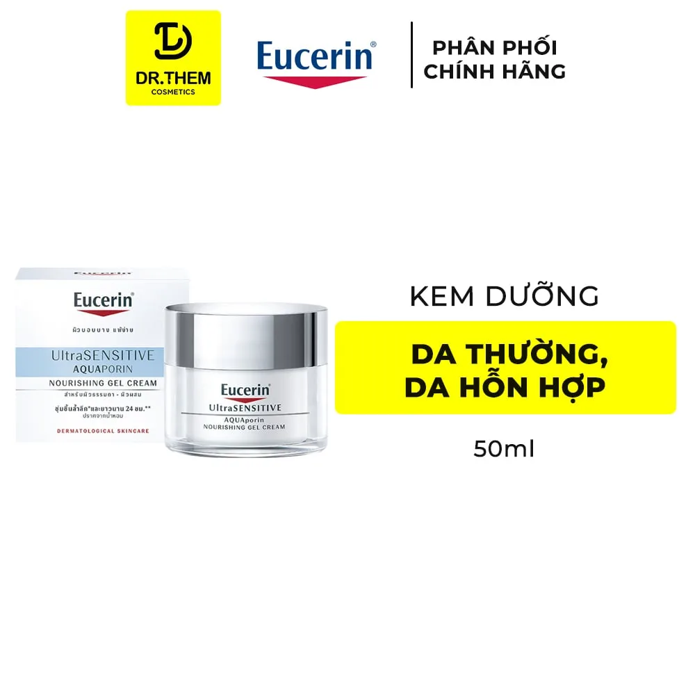 Kem Dưỡng Ẩm Eucerin Ultrasensitive Aquaporin Nourishing Gel Cream Cấp Ẩm 24H Cho Da Thường Đến Hỗn Hợp 50ml