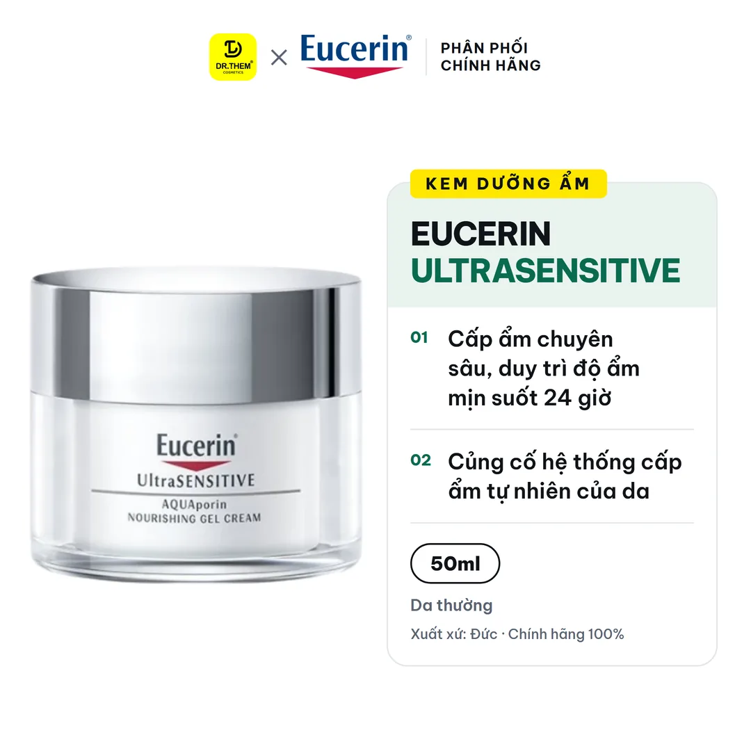 Kem Dưỡng Ẩm Eucerin Ultrasensitive Aquaporin Nourishing Gel Cream Cấp Ẩm 24H Cho Da Thường Đến Hỗn Hợp 50ml