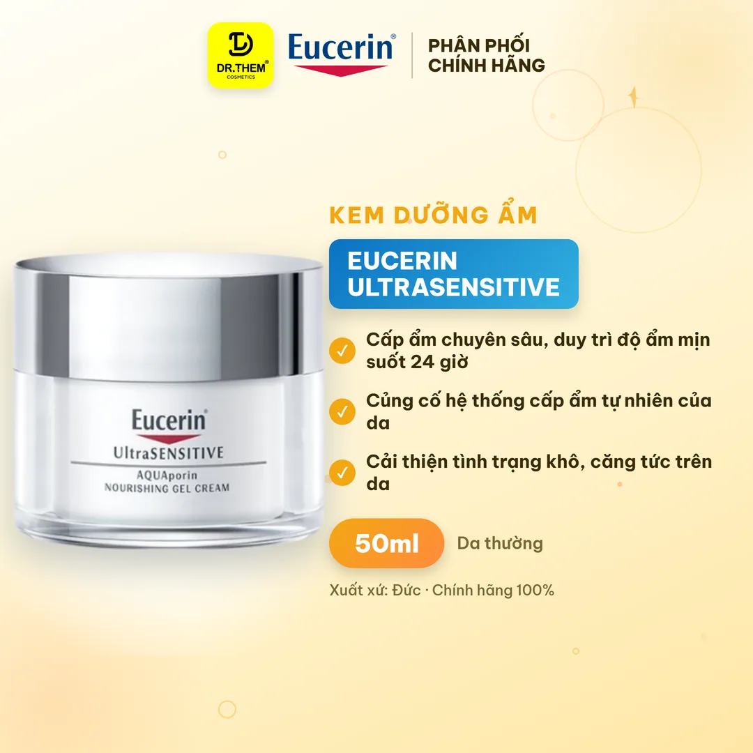 Kem Dưỡng Ẩm Eucerin Ultrasensitive Aquaporin Nourishing Gel Cream Cấp Ẩm 24H Cho Da Thường Đến Hỗn Hợp 50ml
