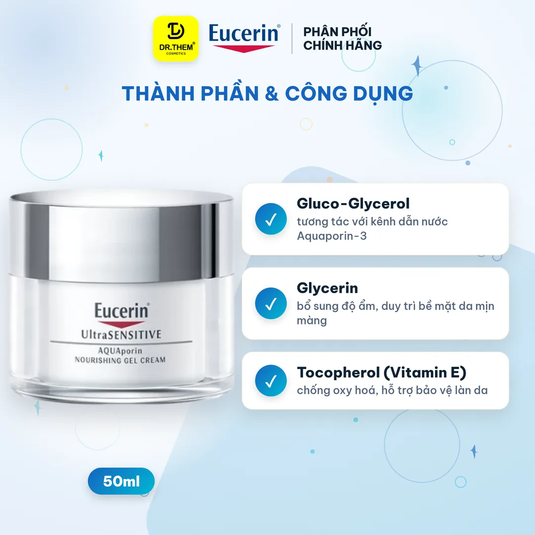 Kem Dưỡng Ẩm Eucerin Ultrasensitive Aquaporin Nourishing Gel Cream Cấp Ẩm 24H Cho Da Thường Đến Hỗn Hợp 50ml 4