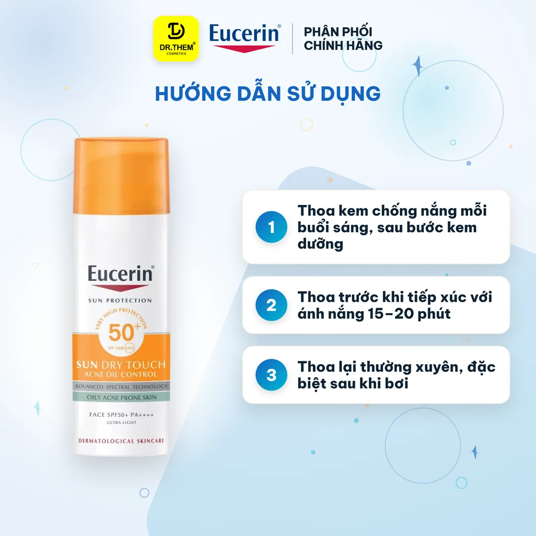 Kem Chống Nắng Eucerin Sun Dry Touch Acne Oil Control Face SPF50+ Kiềm Dầu Ngừa Mụn Cho Da Dầu Mụn 50ml 7