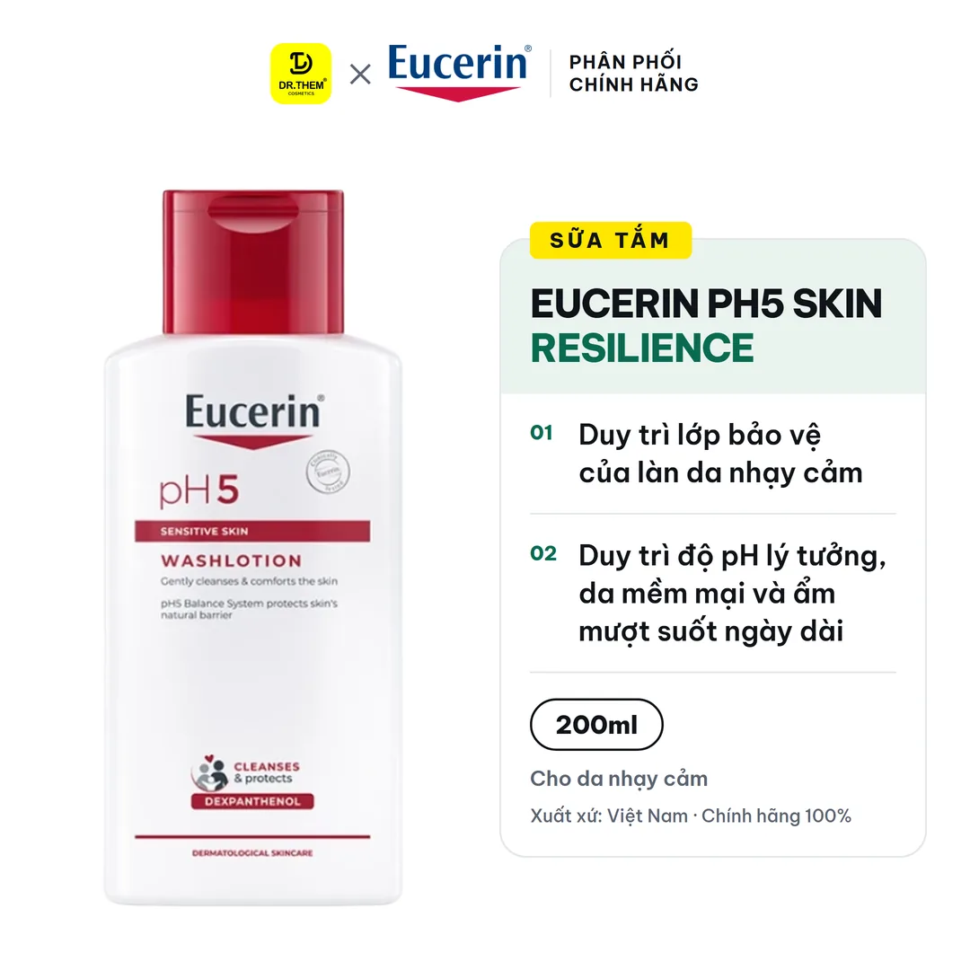 Sữa Tắm Eucerin pH5 Skin Resilience Washlotion Làm Sạch Dịu Nhẹ Dưỡng Ẩm Cho Da Nhạy Cảm 200ml