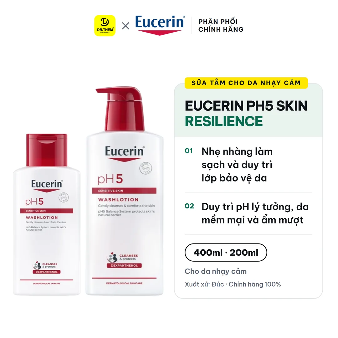 Sữa Tắm Eucerin pH5 Skin Resilience Washlotion Làm Sạch Dịu Nhẹ Dưỡng Ẩm Cho Da Nhạy Cảm 200ml/400ml/1000ml