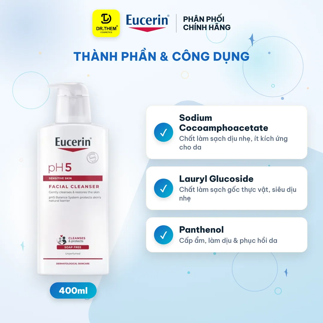 Sữa Rửa Mặt Eucerin PH5 Cho Da Nhạy Cảm 400ml - Facial Cleanser Sensitive Skin SRM 2