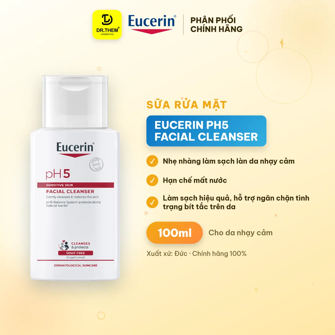 Sữa Rửa Mặt Eucerin pH5 Facial Cleanser Sensitive Skin Làm Sạch Dịu Nhẹ Cân Bằng Độ pH Cho Da Nhạy Cảm 100ml