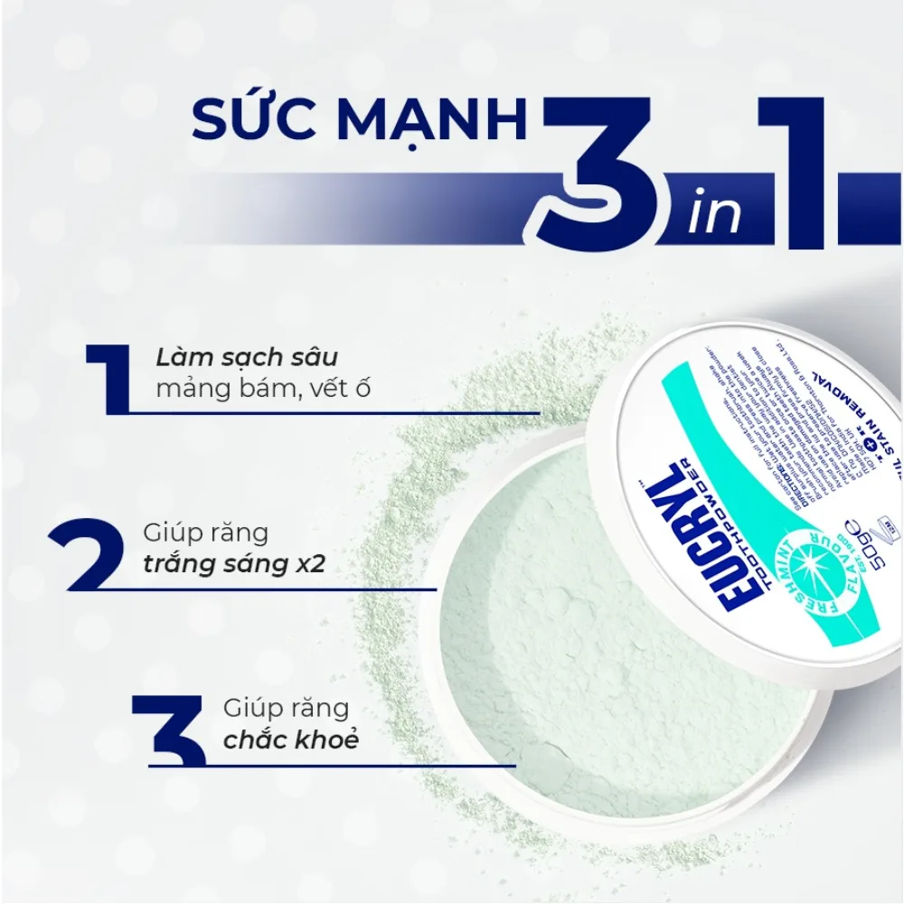 Bột Làm Trắng Răng Eucryl Tooth Powder Freshmint Hỗ Trợ Làm Sạch Mảng Bám Vết Ố Hương Bạc Hà 50g 4