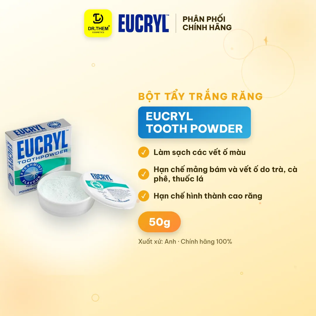 Bột Làm Trắng Răng Eucryl Tooth Powder Freshmint Hỗ Trợ Làm Sạch Mảng Bám Vết Ố Hương Bạc Hà 50g