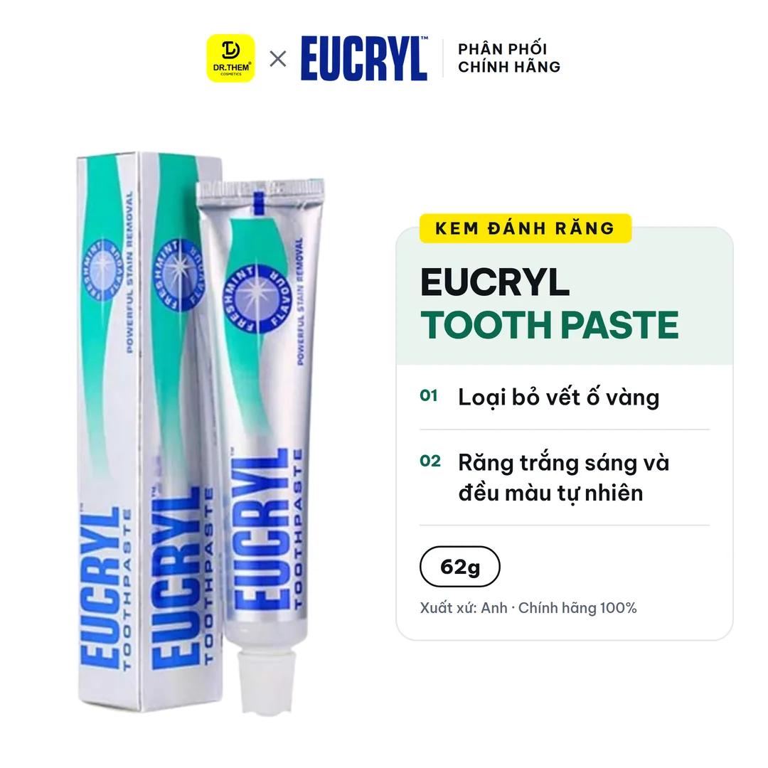 Kem Đánh Răng Eucryl Tooth Paste Freshmint Làm Trắng Răng Ngăn Ngừa Cao Răng Hương Bạc Hà 62g