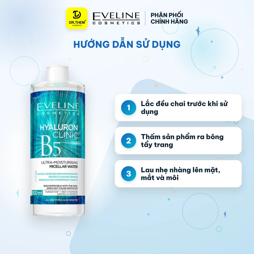 Nước Tẩy Trang Eveline Hyaluron Clinic B5 Ultra Moisturising Micellar Water Làm Sạch Cấp Ẩm Cho Mọi Loại Da 500ml 5