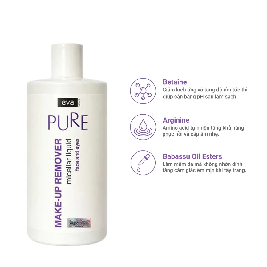 Nước Tẩy Trang Eva Natura Pure Micellar Liquid Làm Sạch Dịu Nhẹ Vùng Mặt Mắt Môi Cho Da Nhạy Cảm 500ml 3