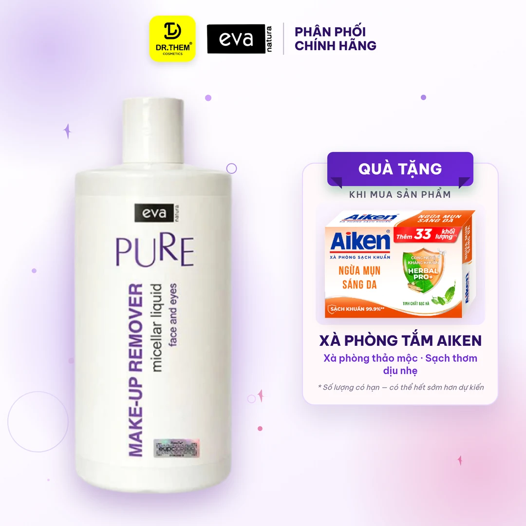 Nước Tẩy Trang Eva Natura Pure Micellar Liquid Làm Sạch Dịu Nhẹ Vùng Mặt Mắt Môi Cho Da Nhạy Cảm 500ml