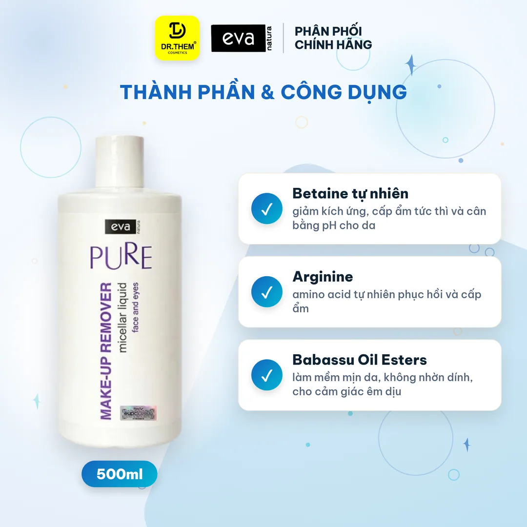 Nước Tẩy Trang Eva Natura Pure Micellar Liquid Làm Sạch Dịu Nhẹ Vùng Mặt Mắt Môi Cho Da Nhạy Cảm 500ml 4