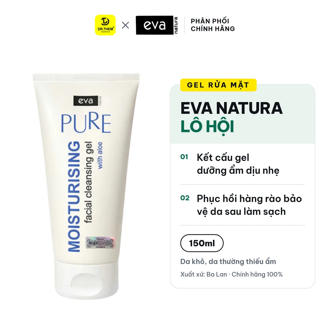 Gel Rửa Mặt Eva Natura Pure Moisturising Facial Cleansing Gel With Aloe Vera Dưỡng Ẩm Cho Da Khô 150ml 2