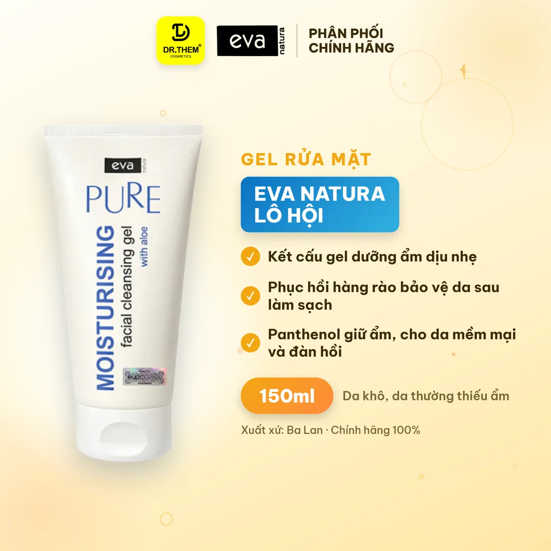 Gel Rửa Mặt Eva Natura Pure Moisturising Facial Cleansing Gel With Aloe Vera Dưỡng Ẩm Cho Da Khô 150ml
