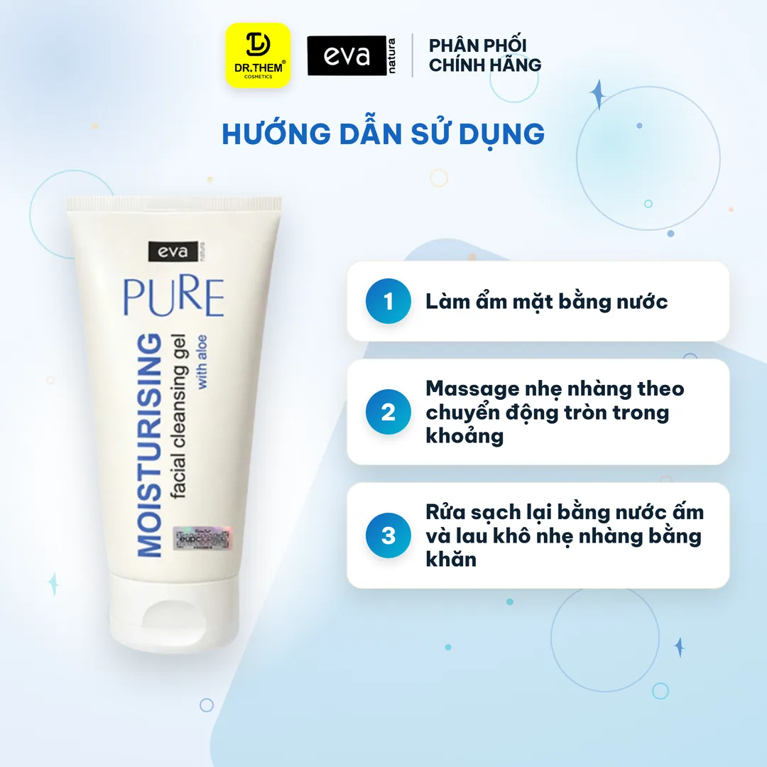 Gel Rửa Mặt Eva Natura Pure Moisturising Facial Cleansing Gel With Aloe Vera Dưỡng Ẩm Cho Da Khô 150ml 5