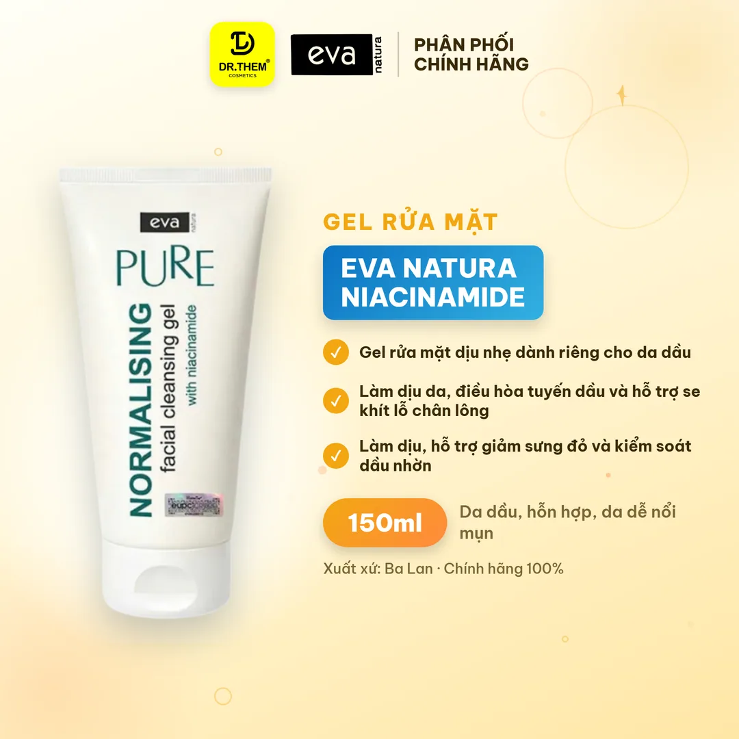 Gel Rửa Mặt Eva Natura Pure Chứa Niacinamide Và 8 Thảo Dược Làm Sạch Kiểm Soát Dầu Cho Da Dầu Mụn 150ml