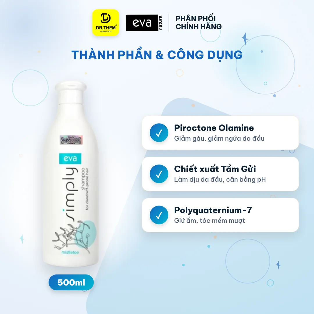 Dầu Gội Eva Simply Tầm Gửi Ngừa Gàu Shampoo For Dandruff-Prone Hair Làm Dịu Da Đầu 500ml – ảnh 2