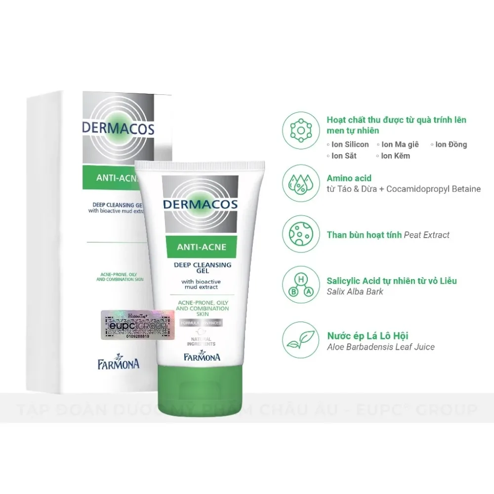 Sữa Rửa Mặt Farmona Dermacos Anti Acne Deep Cleansing Gel Làm Sạch Sâu Hỗ Trợ Giảm Mụn Cho Da Dầu 150ml 5