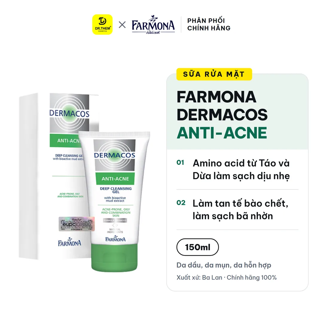 Sữa Rửa Mặt Farmona Dermacos Anti Acne Deep Cleansing Gel Làm Sạch Sâu Hỗ Trợ Giảm Mụn Cho Da Dầu 150ml – ảnh sản phẩm