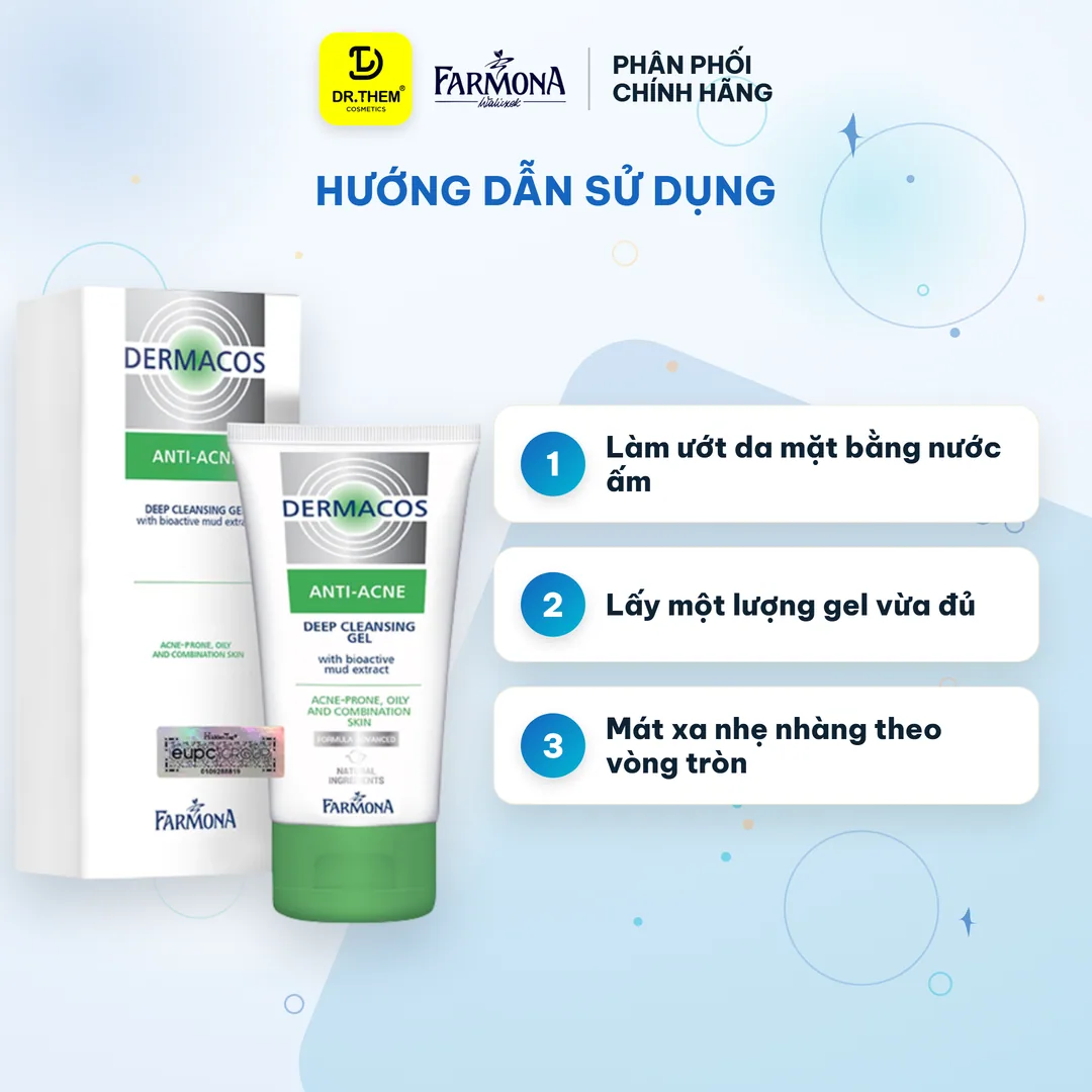 Sữa Rửa Mặt Farmona Dermacos Anti Acne Deep Cleansing Gel Làm Sạch Sâu Hỗ Trợ Giảm Mụn Cho Da Dầu 150ml 5
