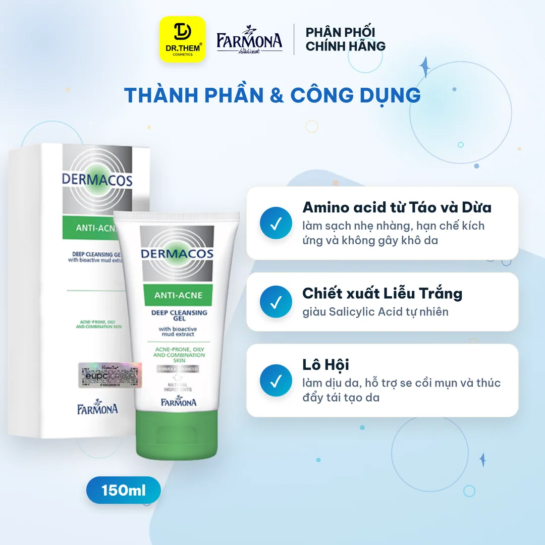 Sữa Rửa Mặt Farmona Dermacos Anti Acne Deep Cleansing Gel Làm Sạch Sâu Hỗ Trợ Giảm Mụn Cho Da Dầu 150ml 4