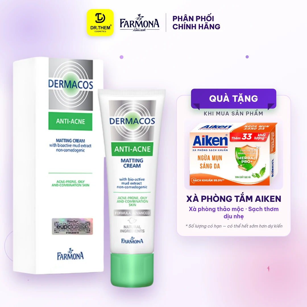 Kem Dưỡng Farmona Dermacos Anti Acne Matting Cream Giảm Bóng Nhờn Hỗ Trợ Ngừa Mụn Cho Da Dầu 50ml