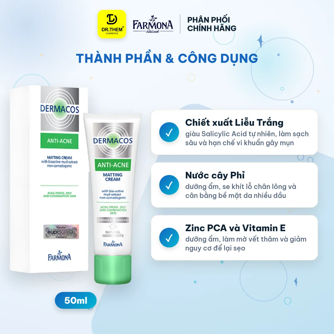 Kem Dưỡng Farmona Dermacos Anti Acne Matting Cream Giảm Bóng Nhờn Hỗ Trợ Ngừa Mụn Cho Da Dầu 50ml 4