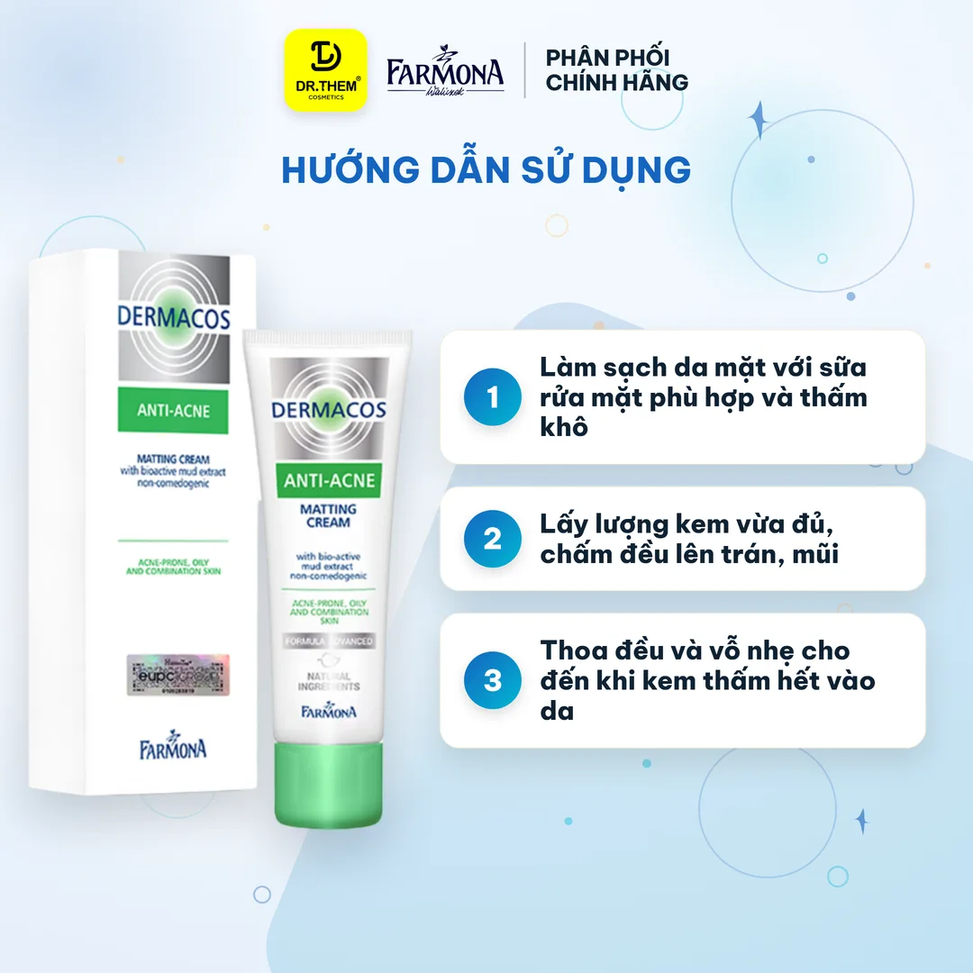 Combo 2 Kem Dưỡng Farmona Dermacos Anti Acne Matting Cream Giảm Bóng Nhờn Cho Da Dầu Mụn 50ml - Tặng Sáp Dưỡng Vaseline – ảnh 3
