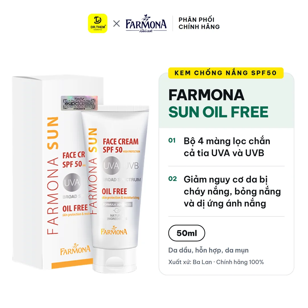 Kem Chống Nắng Farmona Sun Face Cream Oil Free SPF50+ Không Chứa Dầu Kiềm Dầu Cho Da Dầu Mụn 50ml – ảnh sản phẩm