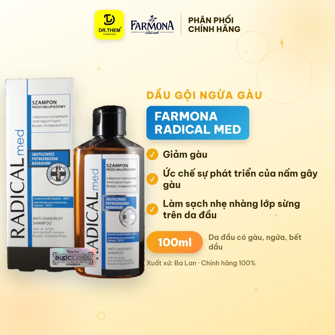 Dầu Gội Farmona Radical Med Anti Dandruff Shampoo Hỗ Trợ Giảm Gàu Làm Dịu Da Đầu 100ml