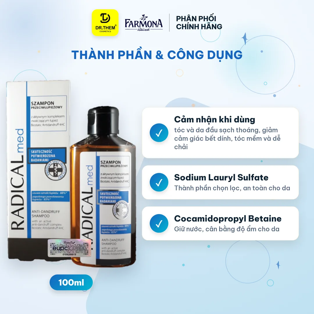Dầu Gội Farmona Radical Med Anti Dandruff Shampoo Hỗ Trợ Giảm Gàu Làm Dịu Da Đầu 100ml 2
