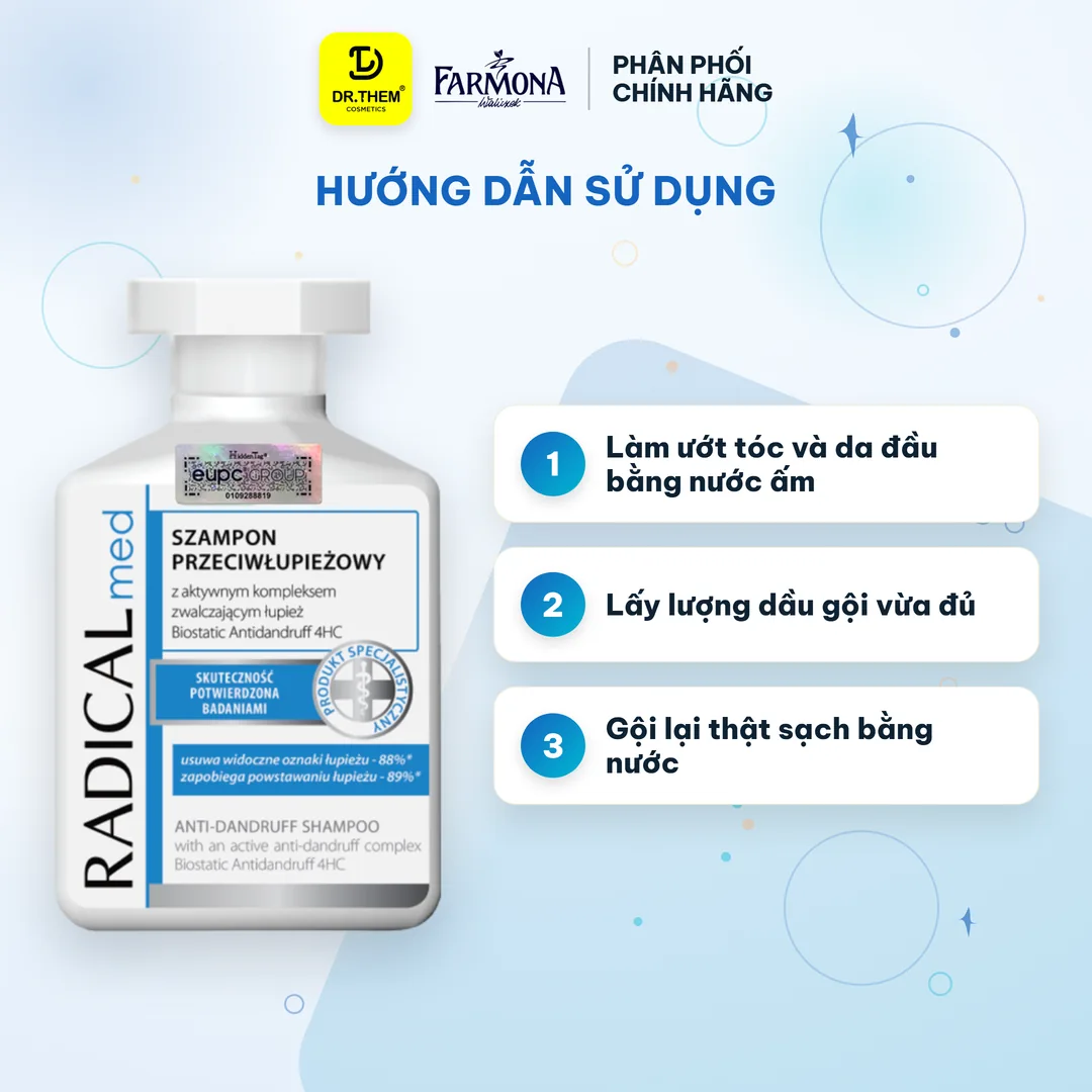 Dầu Gội Farmona Radical Med Anti Dandruff Shampoo Hỗ Trợ Giảm Gàu Làm Dịu Da Đầu 300ml 3
